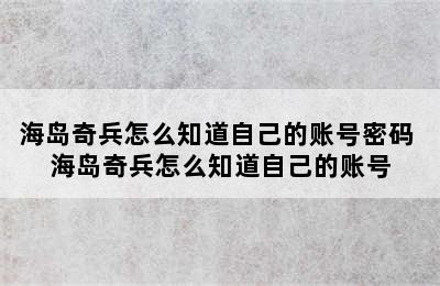 海岛奇兵怎么知道自己的账号密码 海岛奇兵怎么知道自己的账号